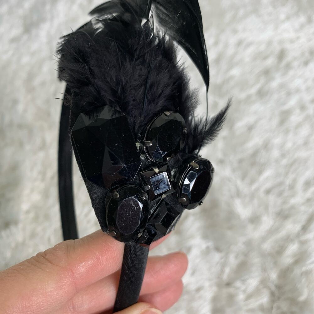 Black Feather Rhinestone Jewel Headband Halloween Dance Costume